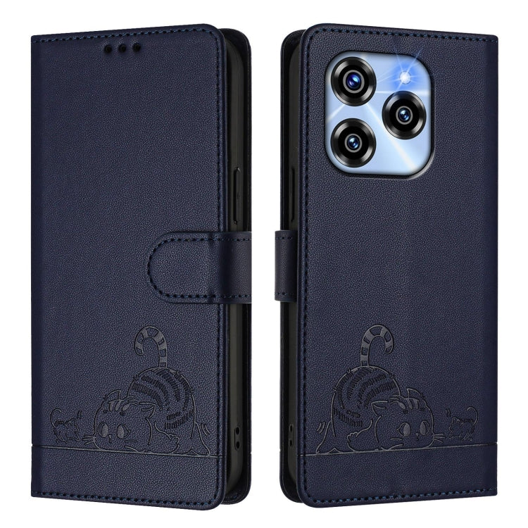 For Oukitel C50 Cat Rat Embossed Pattern RFID Leather Phone Case with Lanyard