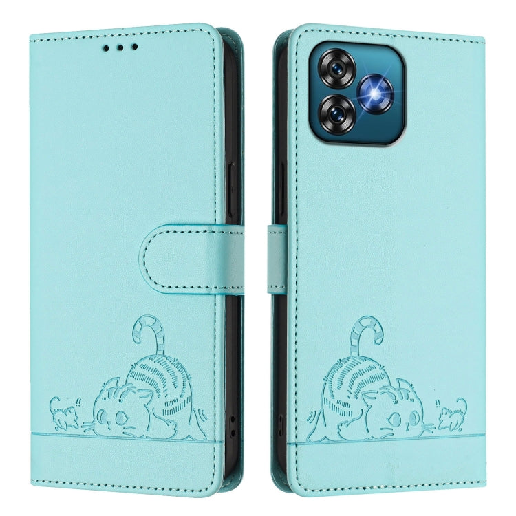For Oukitel C53 Cat Rat Embossed Pattern RFID Leather Phone Case with Lanyard