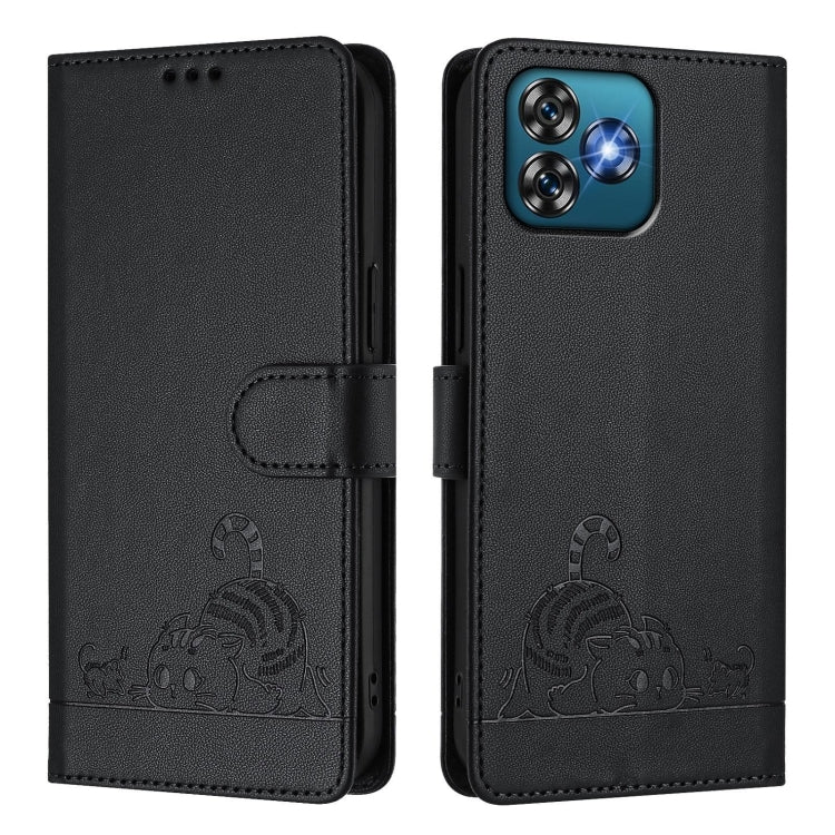 For Oukitel C53 Cat Rat Embossed Pattern RFID Leather Phone Case with Lanyard