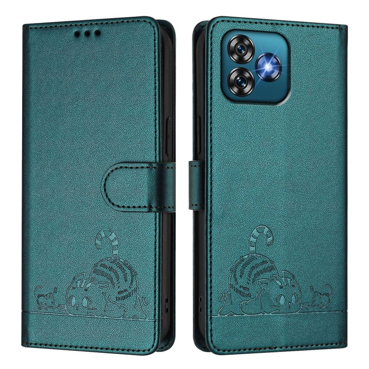 For Oukitel C53 Cat Rat Embossed Pattern RFID Leather Phone Case with Lanyard