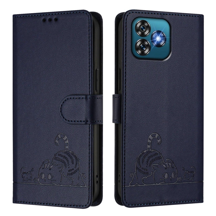 For Oukitel C53 Cat Rat Embossed Pattern RFID Leather Phone Case with Lanyard