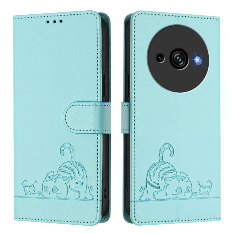 For Oukitel C59 / C59 Pro Cat Rat Embossed Pattern RFID Leather Phone Case with Lanyard