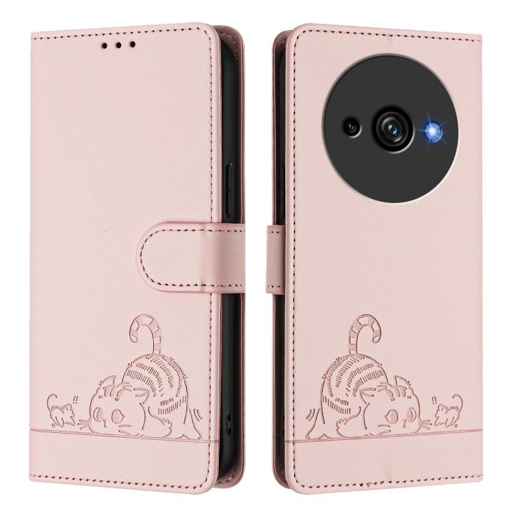 For Oukitel C59 / C59 Pro Cat Rat Embossed Pattern RFID Leather Phone Case with Lanyard