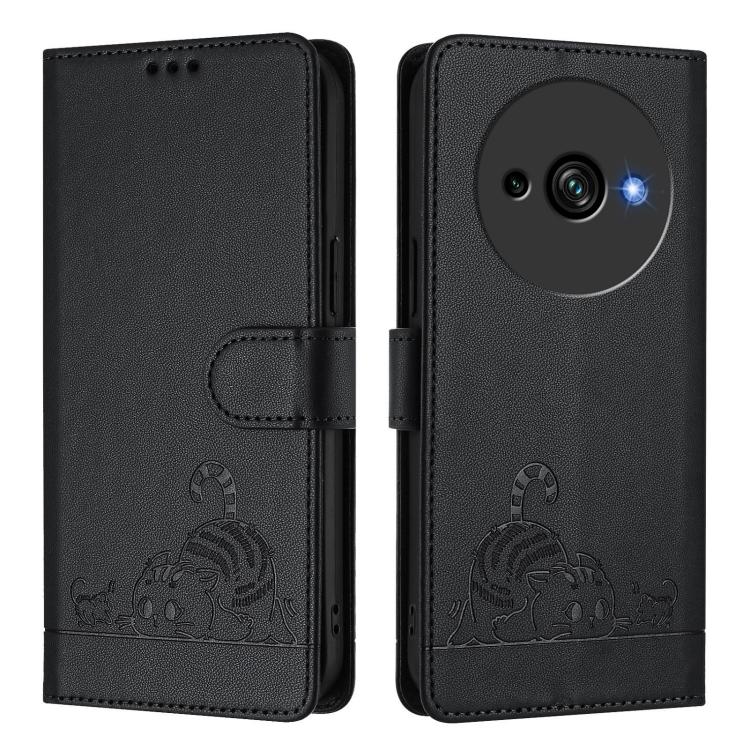 For Oukitel C59 / C59 Pro Cat Rat Embossed Pattern RFID Leather Phone Case with Lanyard