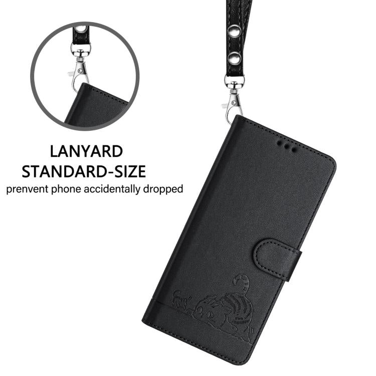 For Oukitel C59 / C59 Pro Cat Rat Embossed Pattern RFID Leather Phone Case with Lanyard