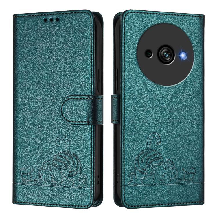For Oukitel C59 / C59 Pro Cat Rat Embossed Pattern RFID Leather Phone Case with Lanyard