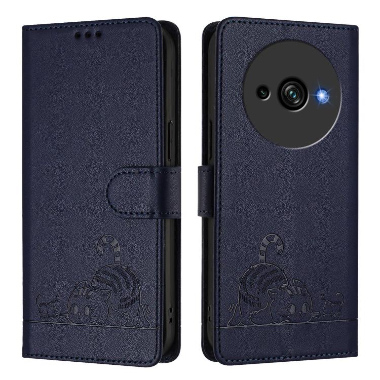 For Oukitel C59 / C59 Pro Cat Rat Embossed Pattern RFID Leather Phone Case with Lanyard