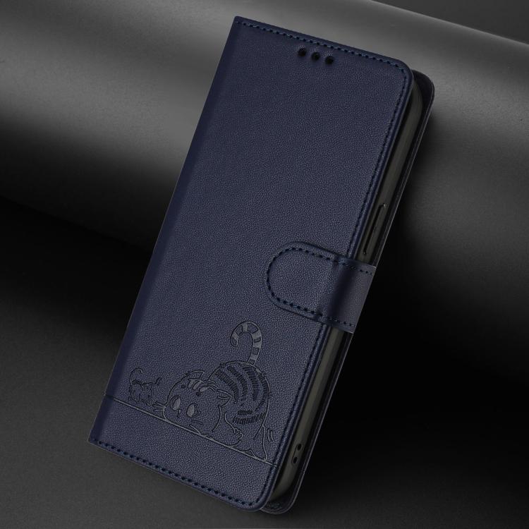For Oukitel C59 / C59 Pro Cat Rat Embossed Pattern RFID Leather Phone Case with Lanyard