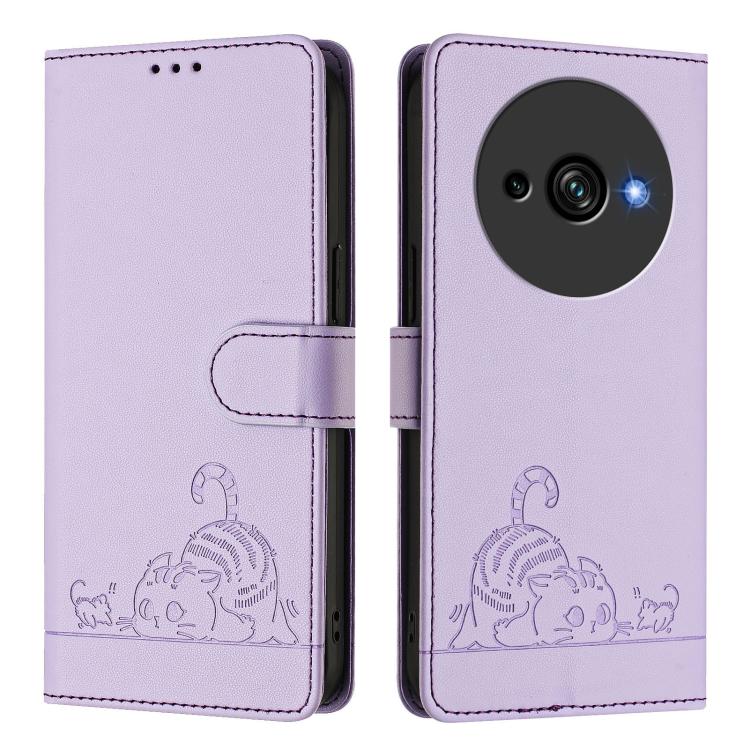 For Oukitel C59 / C59 Pro Cat Rat Embossed Pattern RFID Leather Phone Case with Lanyard