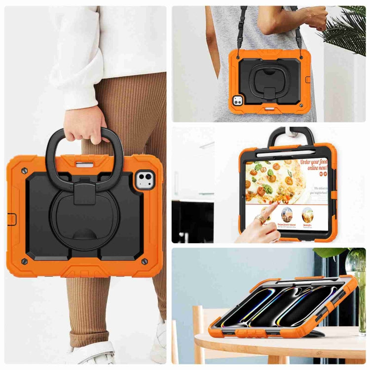 For iPad Pro 11 2025 / 2024 Handle Silicone Hydric PC Tablet Case with Shoulder Strap