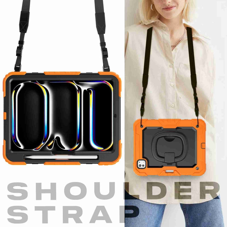 For iPad Pro 11 2025 / 2024 Handle Silicone Hydric PC Tablet Case with Shoulder Strap
