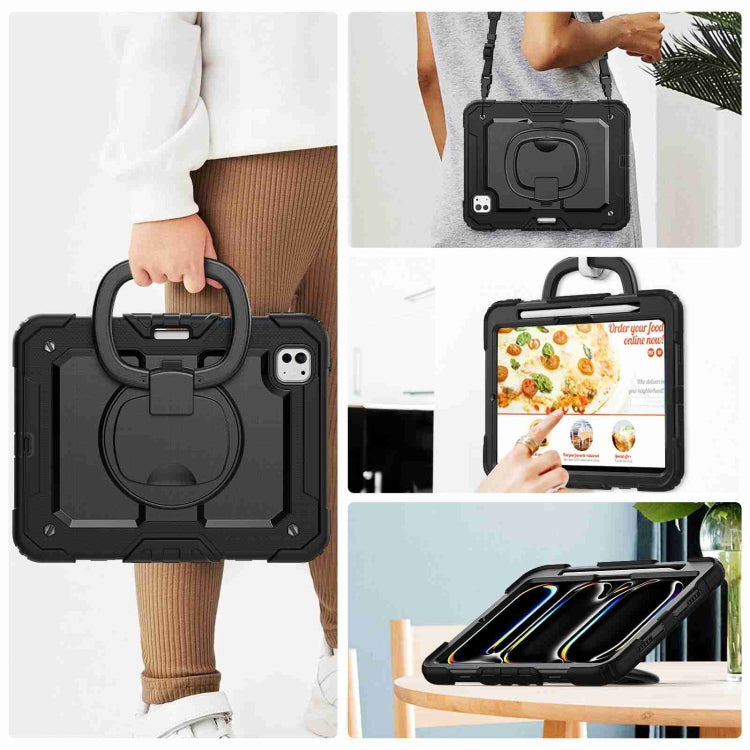 For iPad Pro 11 2025 / 2024 Handle Silicone Hydric PC Tablet Case with Shoulder Strap