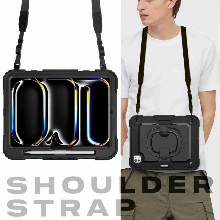 For iPad Pro 11 2025 / 2024 Handle Silicone Hydric PC Tablet Case with Shoulder Strap