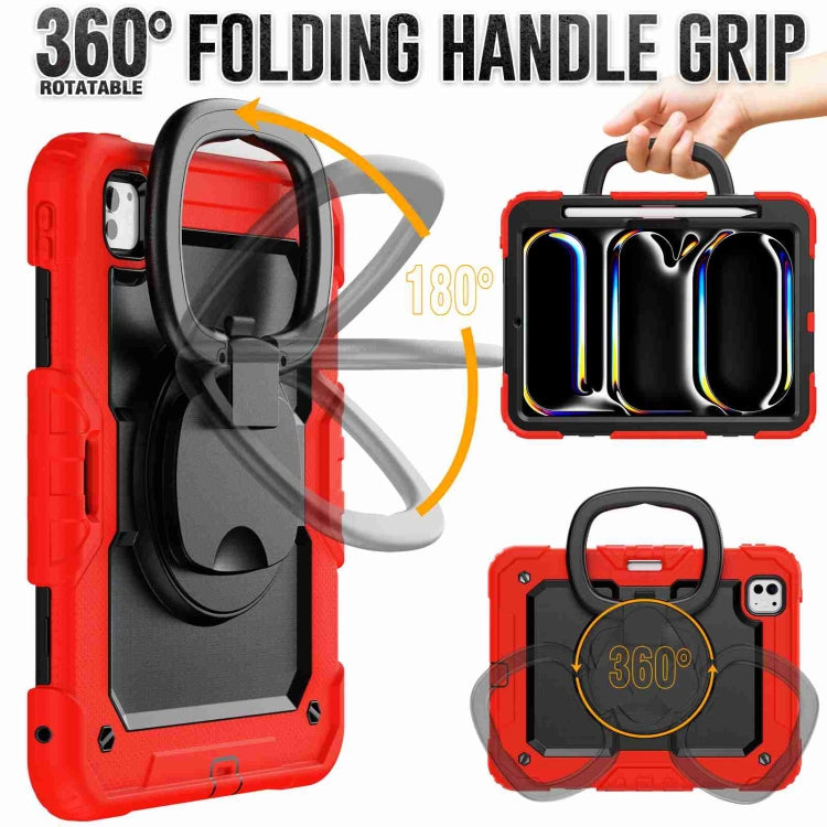 For iPad Pro 11 2025 / 2024 Handle Silicone Hydric PC Tablet Case with Shoulder Strap