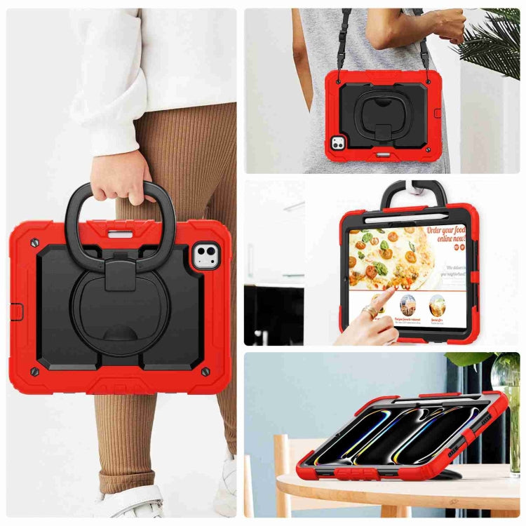 For iPad Pro 11 2025 / 2024 Handle Silicone Hydric PC Tablet Case with Shoulder Strap