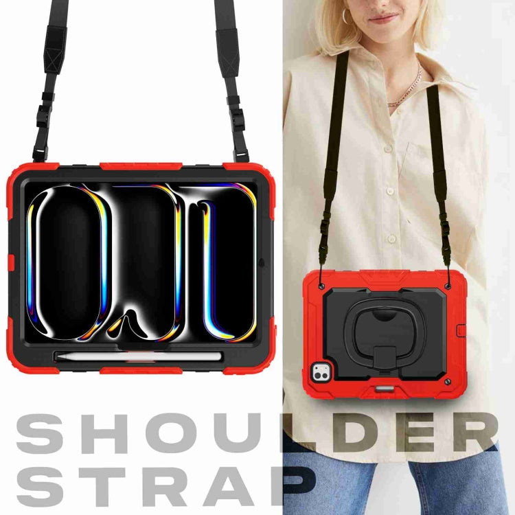 For iPad Pro 11 2025 / 2024 Handle Silicone Hydric PC Tablet Case with Shoulder Strap