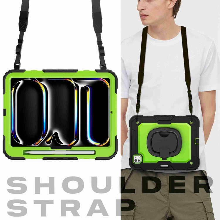 For iPad Pro 11 2025 / 2024 Handle Silicone Hydric PC Tablet Case with Shoulder Strap