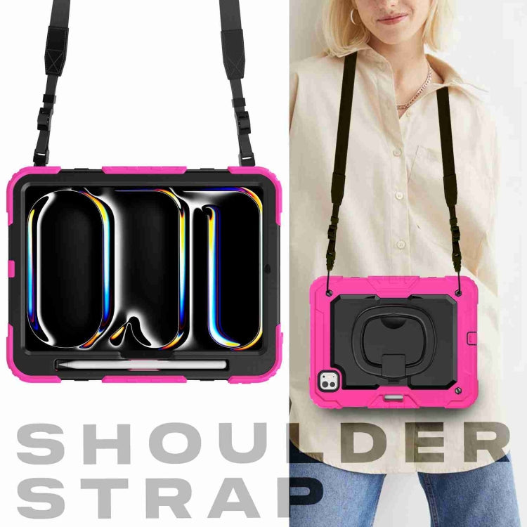 For iPad Pro 11 2025 / 2024 Handle Silicone Hydric PC Tablet Case with Shoulder Strap