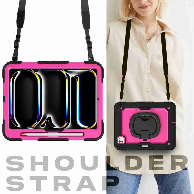 For iPad Pro 11 2025 / 2024 Handle Silicone Hydric PC Tablet Case with Shoulder Strap