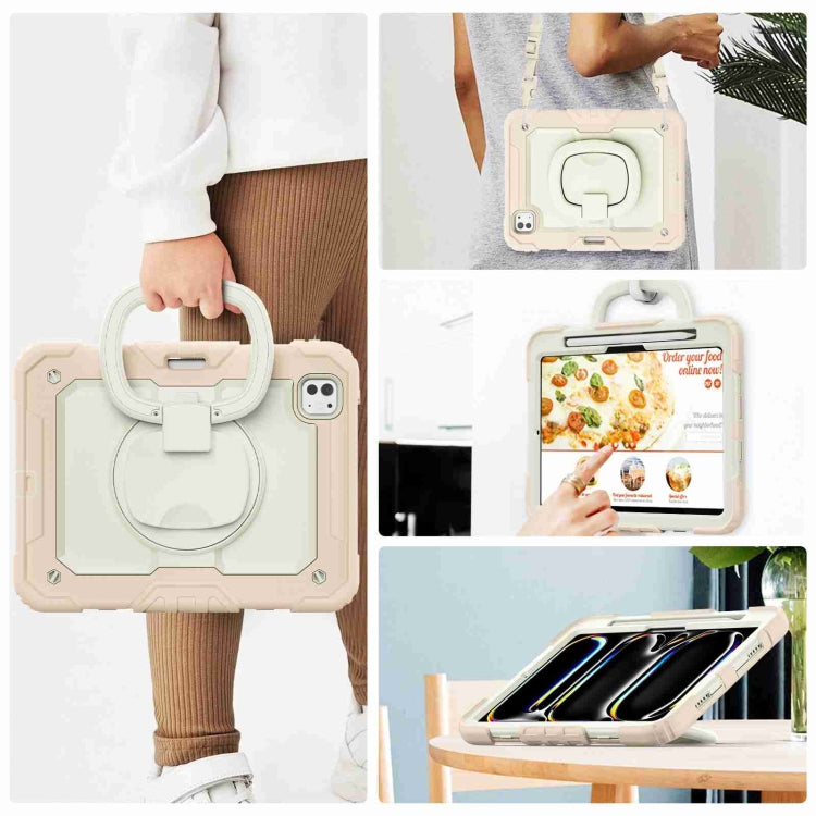 For iPad Pro 11 2025 / 2024 Handle Silicone Hydric PC Tablet Case with Shoulder Strap