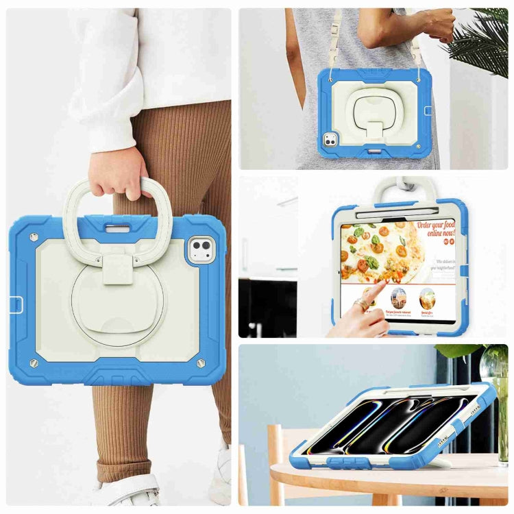 For iPad Pro 11 2025 / 2024 Handle Silicone Hydric PC Tablet Case with Shoulder Strap