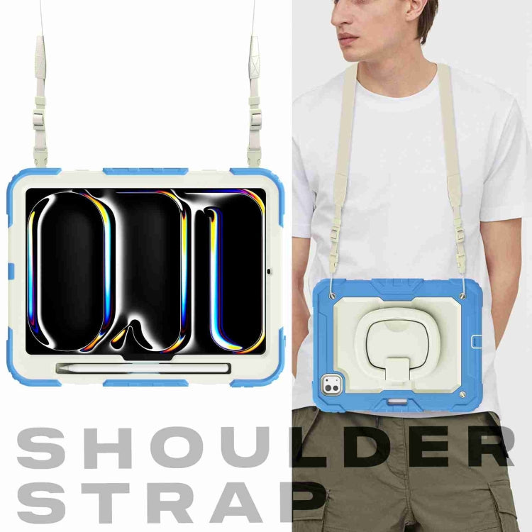 For iPad Pro 11 2025 / 2024 Handle Silicone Hydric PC Tablet Case with Shoulder Strap