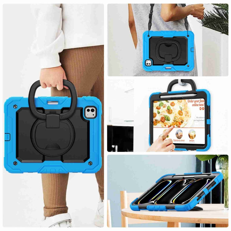 For iPad Pro 11 2025 / 2024 Handle Silicone Hydric PC Tablet Case with Shoulder Strap