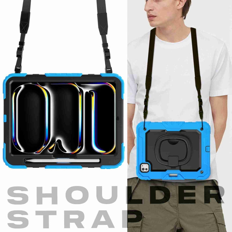 For iPad Pro 11 2025 / 2024 Handle Silicone Hydric PC Tablet Case with Shoulder Strap