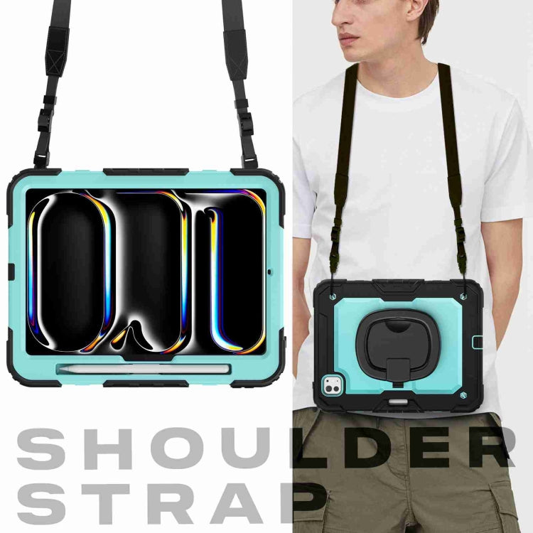 For iPad Pro 11 2025 / 2024 Handle Silicone Hydric PC Tablet Case with Shoulder Strap