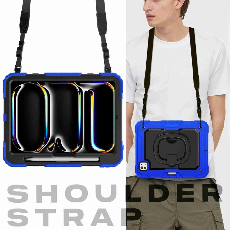 For iPad Pro 11 2025 / 2024 Handle Silicone Hydric PC Tablet Case with Shoulder Strap