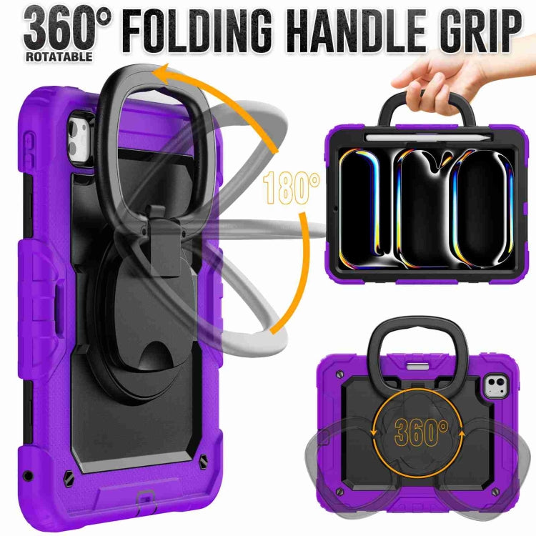 For iPad Pro 11 2025 / 2024 Handle Silicone Hydric PC Tablet Case with Shoulder Strap