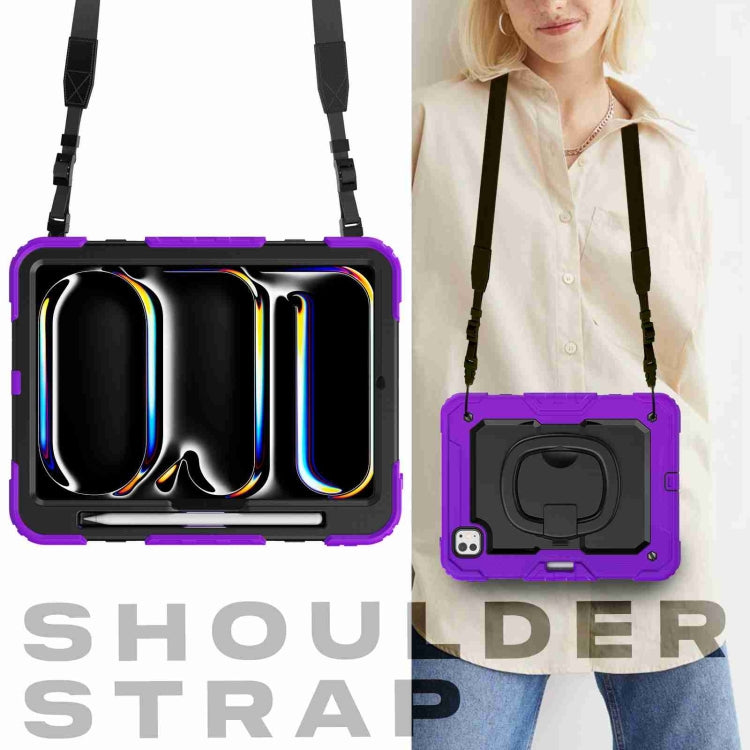 For iPad Pro 11 2025 / 2024 Handle Silicone Hydric PC Tablet Case with Shoulder Strap