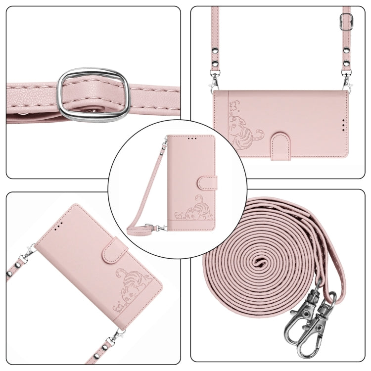 For ZTE Blade A53 Cat Rat Embossed Pattern RFID Leather Phone Case with Lanyard