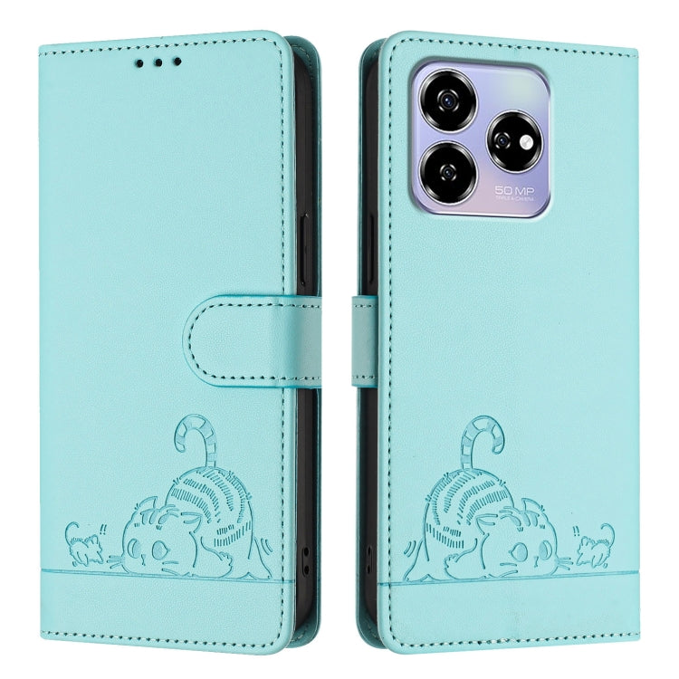For ZTE Blade V60 / Axon 60 4G Cat Rat Embossed Pattern RFID Leather Phone Case with Lanyard
