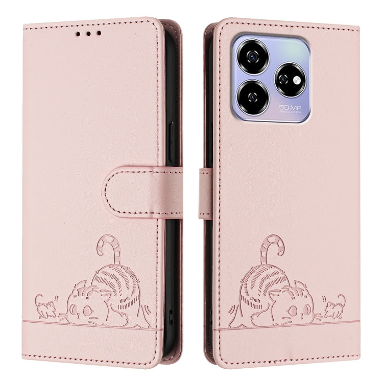 For ZTE Blade V60 / Axon 60 4G Cat Rat Embossed Pattern RFID Leather Phone Case with Lanyard