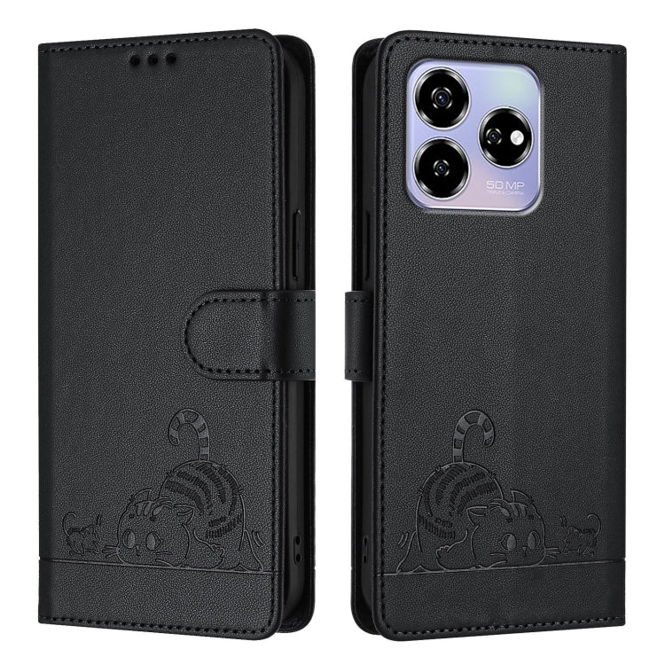 For ZTE Blade V60 / Axon 60 4G Cat Rat Embossed Pattern RFID Leather Phone Case with Lanyard