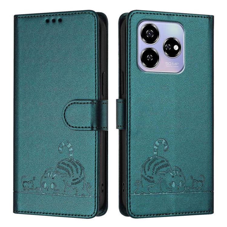 For ZTE Blade V60 / Axon 60 4G Cat Rat Embossed Pattern RFID Leather Phone Case with Lanyard
