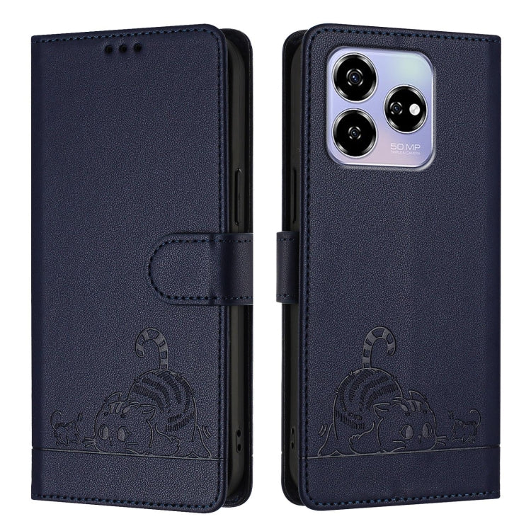 For ZTE Blade V60 / Axon 60 4G Cat Rat Embossed Pattern RFID Leather Phone Case with Lanyard