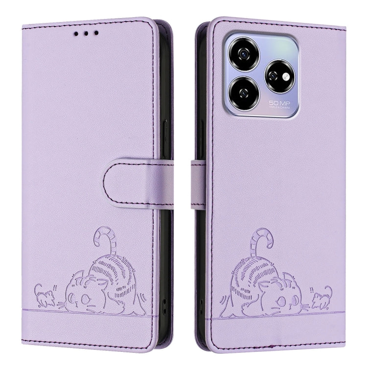 For ZTE Blade V60 / Axon 60 4G Cat Rat Embossed Pattern RFID Leather Phone Case with Lanyard