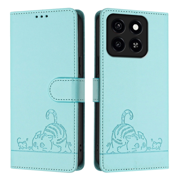 For ZTE Blade A35 / A55 Cat Rat Embossed Pattern RFID Leather Phone Case with Lanyard