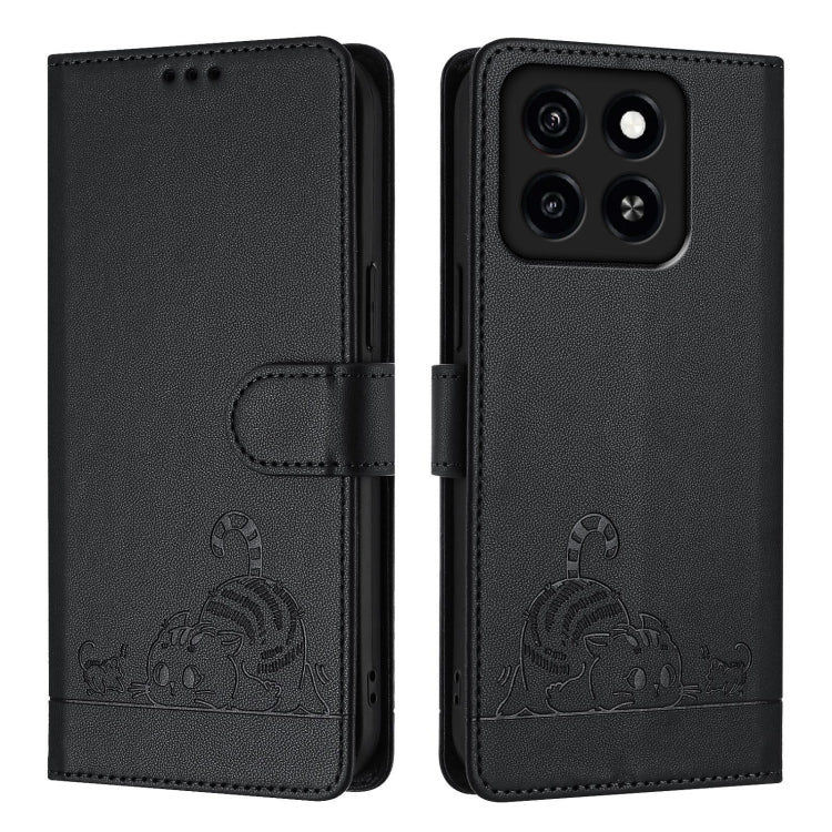 For ZTE Blade A35 / A55 Cat Rat Embossed Pattern RFID Leather Phone Case with Lanyard