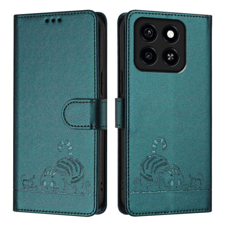 For ZTE Blade A35 / A55 Cat Rat Embossed Pattern RFID Leather Phone Case with Lanyard