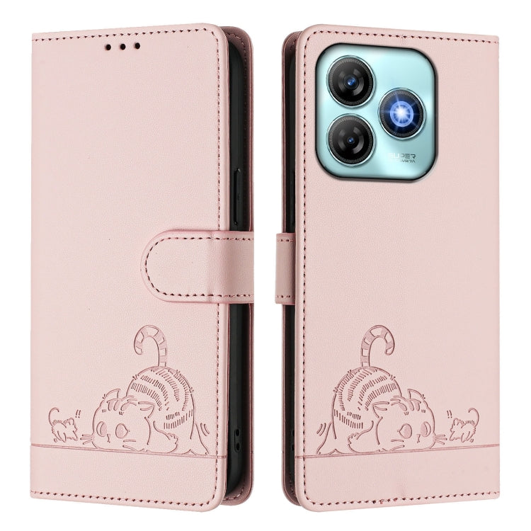 For ZTE Blade A75 4G Cat Rat Embossed Pattern RFID Leather Phone Case with Lanyard