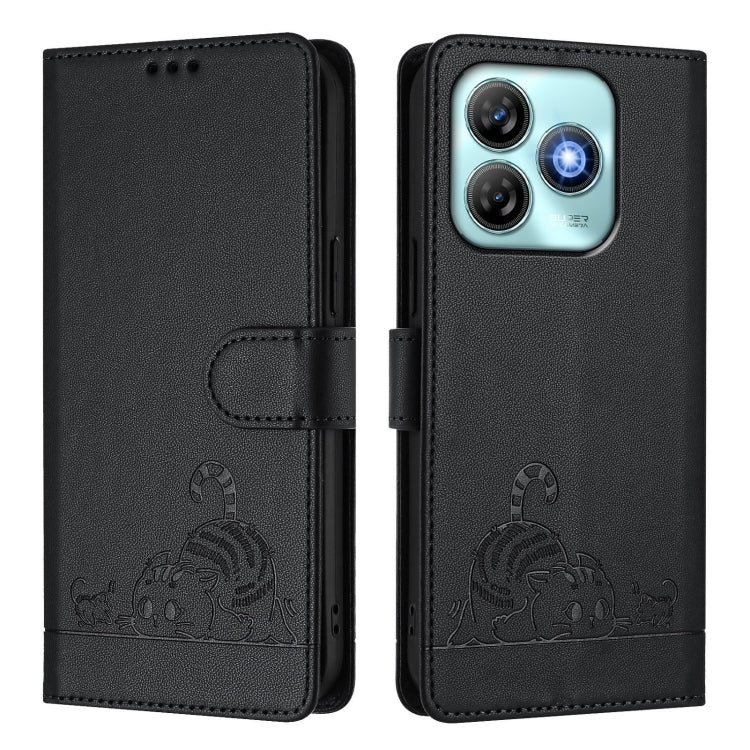 For ZTE Blade A75 4G Cat Rat Embossed Pattern RFID Leather Phone Case with Lanyard