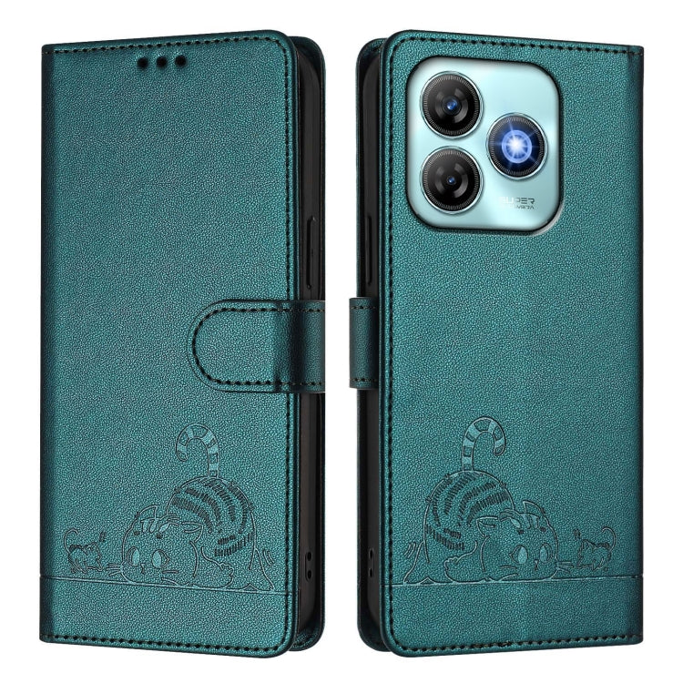 For ZTE Blade A75 4G Cat Rat Embossed Pattern RFID Leather Phone Case with Lanyard