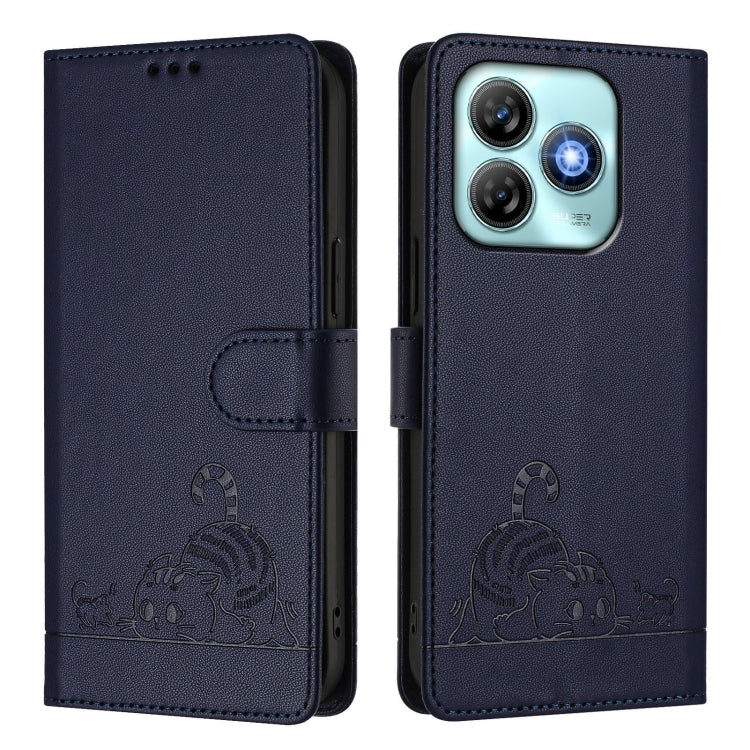 For ZTE Blade A75 4G Cat Rat Embossed Pattern RFID Leather Phone Case with Lanyard