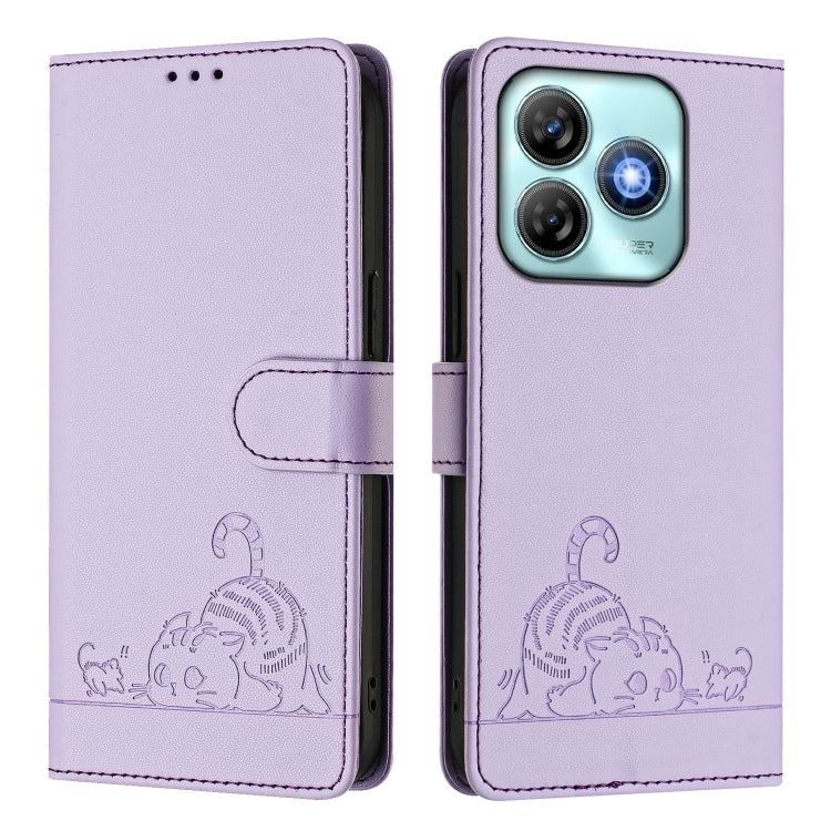 For ZTE Blade A75 4G Cat Rat Embossed Pattern RFID Leather Phone Case with Lanyard