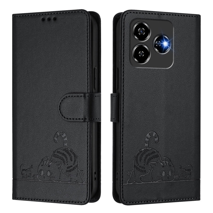 For ZTE Blade V60 Design Cat Rat Embossed Pattern RFID Leather Phone Case with Lanyard