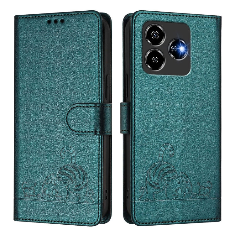 For ZTE Blade V60 Design Cat Rat Embossed Pattern RFID Leather Phone Case with Lanyard