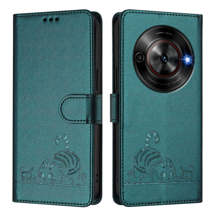 For ZTE Blade A75 5G Cat Rat Embossed Pattern RFID Leather Phone Case with Lanyard